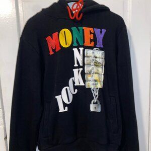 Graphic Colorful Black Hoodie Men Size M